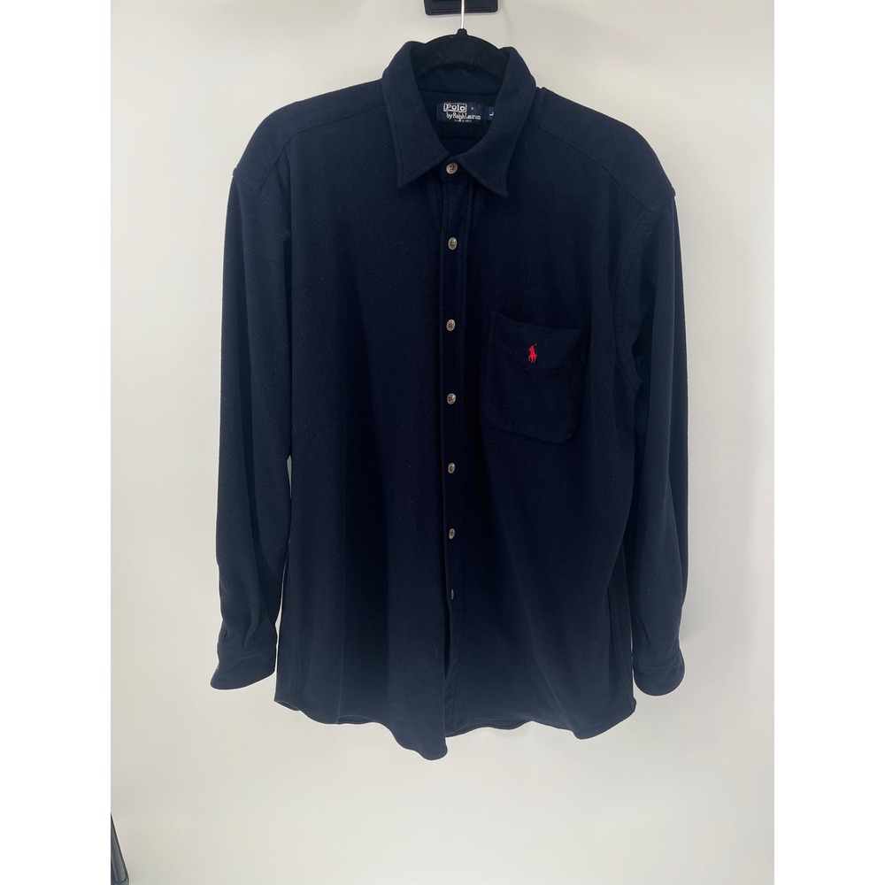 Polo Ralph Lauren Mens Large Black Fleece Button Down Shirt Made in USA - Picture 1 of 7